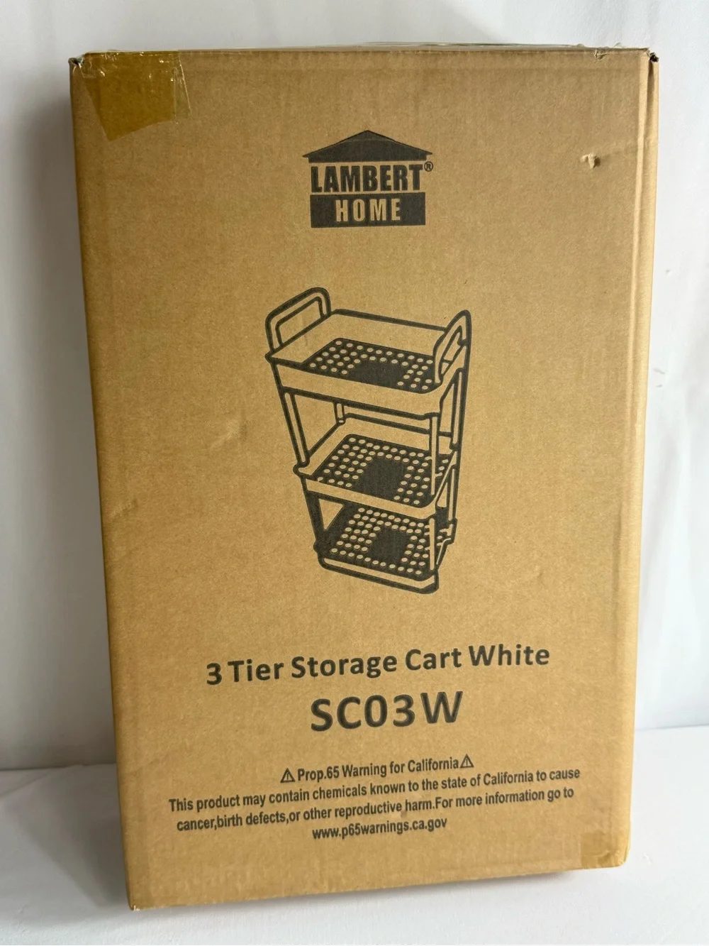NWT-Lambert Home Multi-Functional 3-Tier Lightweight White Rolling Storage Cart